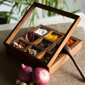 Wood Spice <b>Box</b> Wholesale Supplier With Carved Lid Manual Grinder <b>Herb</b> Storage Organizer <b>Box</b> Best Prices - Product Image 2