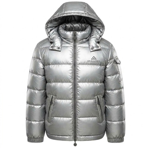 Veste matelassée à capuche pour homme en argent métallisé, veste d'hiver chaude et matelassée pour l'extérieur, veste légère imperméable One Apex - Product Image 4