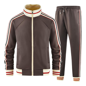 2026 Men's <b>Brown</b> Tracksuit Full Sleeve Zipper Closure Stand Collar Sporty <b>Joggers</b> Set Autumn Casual Striped Design Tracksuit - Product Image 5