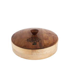 Casserole en bois naturel pour la maison, vaisselle personnalisable avec logo, couvercle et pince en laiton, fabricant indien, boîte à roti. - Product Image 2
