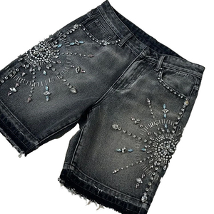 Pantalones Cortos de Mezclilla de Algodón Lavado Oscuro, Estilo Vintage, Holgados y Desgastados, Personalizados, para Hombre, Moda Urbana de Verano - Product Image 1