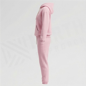 <b>Women's</b> Pink Fleece Hoodie and <b>Jogger</b> Set Casual Loose Fit Solid Color Two Piece Sweatshirt <b>Outfit</b> All Seasons Wear - Product Image 3