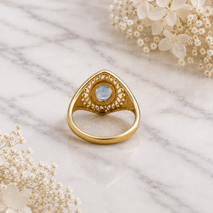 Women's Ethnic Blue Topaz <b>Ring</b> Solid 925 Sterling <b>Silver</b> Yellow Gold Plated Ornate Filigree Shield <b>Band</b> Oval Gemstone <b>Ring</b> - Product Image 4