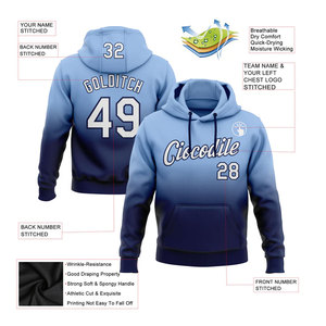 Sweat-shirt à capuche sport décontracté personnalisé bleu clair, blanc et marine dégradé pour hommes et femmes, style streetwear - Product Image 2