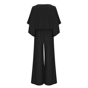Women's Linen-Blend Simple Relaxed Fit Two-Piece Set V-neck Dolman Sleeve <b>Top</b> Matching Wide Leg Pants Relaxed Outfit Beach Wear - Product Image 4