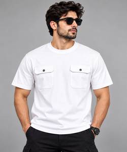 Camiseta de Manga Corta con Cuello Redondo Azul Marino para Hombre, con Dos Bolsillos en el Pecho, Corte Regular, Algodón Jersey, Ropa Casual - Product Image 3