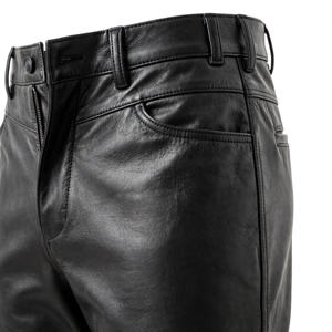 Pantalon Moto Décontracté Léger en Cuir Noir pour Homme, Coupe Droite Taille Haute, Braguette Zippée, Poches Latérales, Style Hiver - Product Image 6