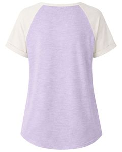T-shirt personnalisé en coton doux pour femme, col Henley, manches courtes raglan, coupe décontractée et ample, respirant, idéal pour l'été - Product Image 2