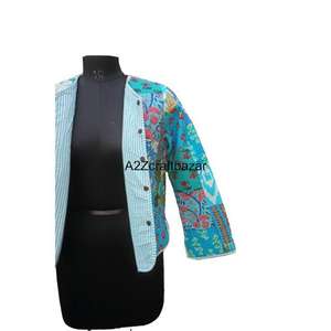 Chaquetas de estilo bohemio hechas a mano, 100% algodón puro, acolchadas Kantha, transpirables, para invierno y otoño, con estampado de bloques. - Product Image 6