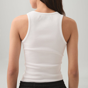 Camiseta sin mangas informal de punto acanalado para mujer, mezcla de spandex/algodón, secado rápido, ecológica, longitud regular, tela jersey, para verano - Product Image 6