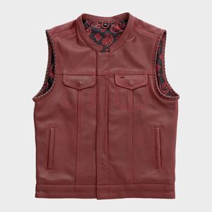 เสื้อกั๊กหนังสีน้ำตาลสไตล์คลับสำหรับผู้ชาย - Product Image 1