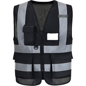 Chemise de travail réfléchissante haute visibilité noire personnalisée OEM, panneau contrastant, coton polyester, manches longues, uniforme de sécurité pour le personnel industriel - Product Image 2