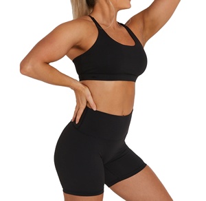 Ensemble de yoga personnalisé deux pièces : soutien-gorge de sport pour femme et short taille haute – Vêtements de sport très demandés avec logo personnalisé - Product Image 1