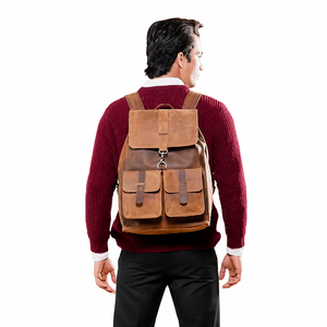 Personalized Vintage Genuine <b>Leather</b> Travel Rucksack Brown Roll Top <b>Laptop</b> <b>Backpack</b> Unisex Daily Use Gift - Product Image 1