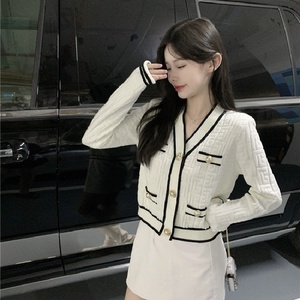 V Neck Knitted Crop <b>Cardigan</b> Women's Preppy Style Full Sleeve Button Closure Solid Color Casual Outerwear Autumn Wear - Product Image 5