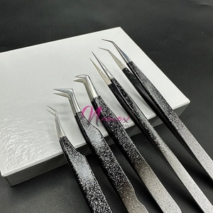 Vente à chaud Ensemble de pinces à cils Deux tons Poudre enduite Forte tenue Extension de cils Ensemble de pinces à épiler Logo personnalisé en acier inoxydable - Product Image 1