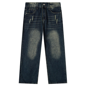 LASARO INTERNATIONAL Jean droit en denim pour homme, délavé et déchiré, coupe classique, bleu, taille normale, respirant, taille mi-haute, décontracté, été - Product Image 2