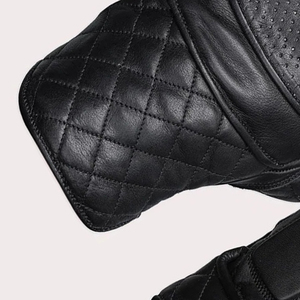 Black Leather Motorbike Racing Gloves Quilted Full Finger Riding Gloves Perforated Perforated <b>Grip</b> for Outdoor Sports - Product Image 4