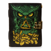 Cuaderno de Diario con Diseño de Búho de la Nueva Era, 100 Hojas, Tapa Dura de Imitación de Cuero, Cosido con Hilo, Papel con Borde Decorativo, Regalo