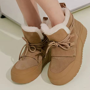 Botas de nieve de cuero genuino Ann's para mujer, tacón de 6 cm, tacón grueso de piel, acolchado antifricción, calidad premium, caña media - Product Image 1