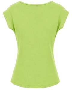 Blusa Casual de Verano para Mujer, Color Verde Lima, Personalizada, con Diseño Elegante de Cuello Floral, Manga Corta, Corte Holgado, para Uso Diario - Product Image 2