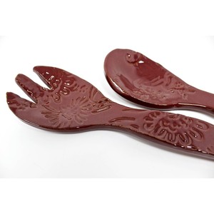 Ensemble de cuillères à salade en céramique en solde, avec motif floral, couleur rouge, ustensiles artisanaux pour servir les salades - Product Image 5