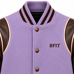 Veste universitaire pour homme, couleur violette, manches en laine/polyester, logo brodé, patchwork sur le devant, couleur personnalisée, col montant, vêtements d'hiver - Product Image 4