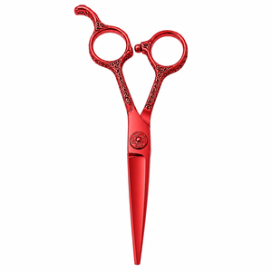 Ciseaux de coiffure professionnels rouges de 6 pouces, ciseaux de barbier, acier inoxydable japonais 440C, motif floral sur la poignée - Product Image 1