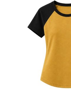 Mustard Yellow And Black <b>Raglan</b> T Shirt For Women Casual Crew Neck Short Sleeve Soft Cotton Blend Summer Fashion <b>Top</b> - Product Image 3