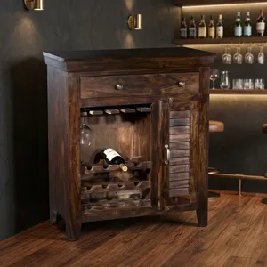 Mueble para Vino de Madera Maciza Rústica con Puerta Corredera y Cajón para Almacenamiento en el Hogar - Product Image 4