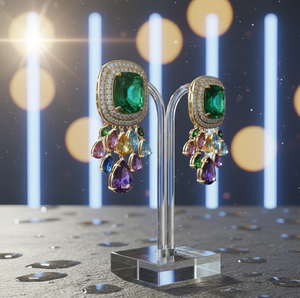 Round Green Hydro CZ Earrings 925 <b>Sterling</b> <b>Silver</b> 18K Gold Plated 4 Inch Statement Jewelry for Women Wedding Party Jewellery - Product Image 2