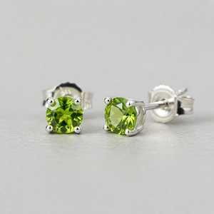 925 Sterling <b>Silver</b> Peridot <b>Stud</b> Earrings August Birthstone Minimalist Gemstone Jewelry Gift For Women - Product Image 1