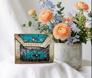 Stone Clutch <b>Bag</b> with Metal <b>Silver</b> <b>Evening</b> Ready to Ship Fashionable Resin Brass Mosaic Zipper Closure Mother's Day Handmade - Product Image 2