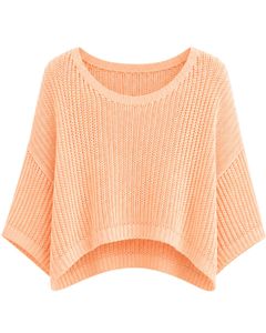 Pull court tricoté ample pour femme Peach, coupe décontractée, manches courtes, léger et respirant, idéal pour l'été - Product Image 1