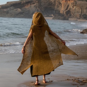 Chaleco largo transparente con capucha, ropa de algodón estilo bohemio, prenda para llevar sobre otras prendas, ropa de uso diario para mujer - Product Image 1