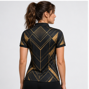 Custom Black Gold Angular Chevron Geometric Print <b>Womens</b> <b>Polo</b> <b>Shirt</b> Quick Dry Breathable Short Sleeve Golf Team Uniform WPS-0808 - Product Image 4