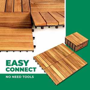 Dalles de terrasse en bois d'acacia écologiques imperméables de style traditionnel, 6 lattes carrées de 12 mm d'épaisseur, parquet extérieur FSC - Product Image 2