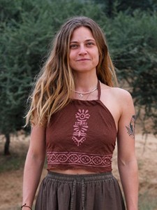 Handcrafted Tribal Block Print Brown Cotton Halter Crop <b>Top</b> Bohemian <b>Festival</b> Wear Eco-Friendly Organic Khadi Sleeveless <b>Top</b> - Product Image 5
