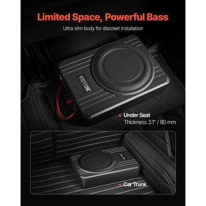 Subwoofer de voiture fin de 8 pouces 400W à installer sous le siège avec amplificateur intégré haute/basse fréquence, subwoofer audio à profil bas pour un système audio puissant de voiture - Product Image 2