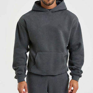 Sweat-shirt à capuche en tricot gris foncé pour homme, coupe classique, couleur unie, pull décontracté en coton, vêtement d'automne - Product Image 2