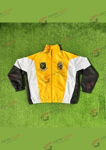 Mens Yellow White <b>Black</b> Color Blocking Track Jacket With Custom Logo Heat Transfer Printing Breathable Satin Fabric Sporty Style - Product Image 6
