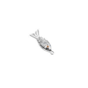 Pendentif breloque en laiton plaqué argent avec zircone cubique orange en forme d'œil de poisson pour la fabrication de bijoux et colliers - Product Image 6