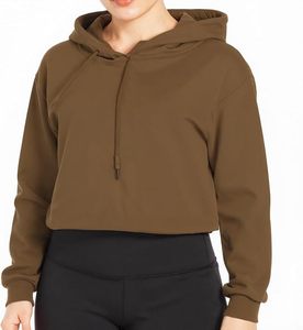Sudadera con capucha corta con cordón, manga regular, color sólido, informal, para otoño, para mujer - Product Image 1