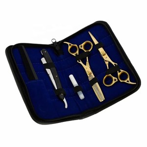 Professional <b>Hot</b> Selling Gold Plated Japan Stainless Steel Right-Handed Long Handle Hair Cutting Barber Scissors Set <b>Comb</b> Razor - Product Image 1