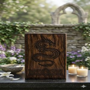 Wooden Cremation Urn Human Ashes <b>Keepsake</b> <b>Box</b> with Lid Carved Dragon Memorial Burial Container - Product Image 2