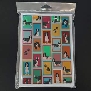 Whimsical A7 Size 5x7 Blank Note Cards Pack 8 in Black <b>White</b> English Springer Spaniel-Greeting Cards with <b>Envelopes</b> - Product Image 3