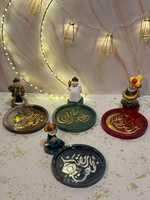 Plateau de service personnalisé en bois jetable pour dattes, assiette de luxe avec calligraphie arabe dorée pour l'Aïd, le Ramadan et les rassemblements Majlis
