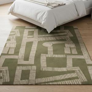 Alfombra Moderna de Diseño Geométrico Lineal Abstracto en Verde Salvia, Alfombra Contemporánea Hecha a Mano con Patrón para Decoración de Sala de Estar y Dormitorio - Product Image 1