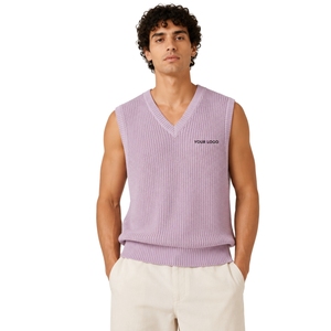 <b>Mens</b> Lavender Summer Knit <b>Sweater</b> <b>Vest</b> V Neck Sleeveless Pullover Soft Lightweight Custom Logo Casual Fashion OEM Manufacturer - Product Image 1