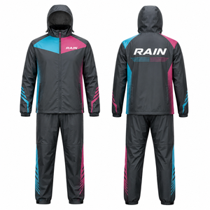 RAIN <b>Men's</b> Waterproof Sporty Hooded Bomber <b>Jacket</b> Color Blocking PU Coated Zipper Closure <b>Summer</b> - Product Image 1